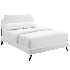 Laura Vinyl Full Platform Bed with Round Splayed Legs