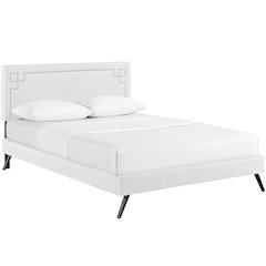 Ruthie Vinyl Queen Platform Bed with Round Splayed Legs