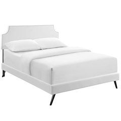 Corene Vinyl Queen Platform Bed with Round Splayed Legs