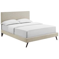Macie Fabric Queen Platform Bed with Round Splayed Legs