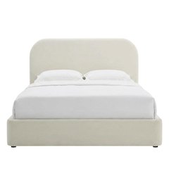 Performance Velvet Queen Platform Bed with Curved Headboard, Alabaster