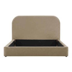 Performance Velvet Upholstered Queen Platform Bed with Curved Headboard, Taupe