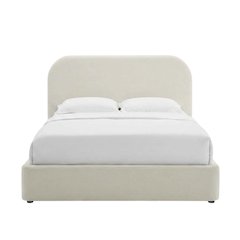 Performance Velvet Curved King Platform Bed with Headboard, Alabaster