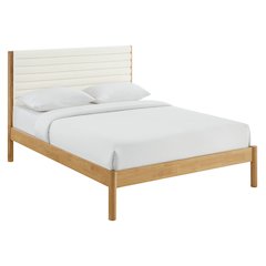 Olea Channel Tufted Boucle Solid Wood Queen Platform Bed