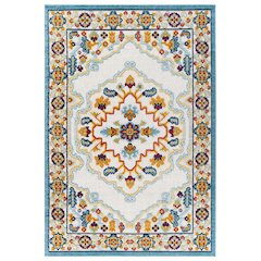Ansel Distressed Floral Vintage Medallion 5x8 Indoor and Outdoor Area Rug