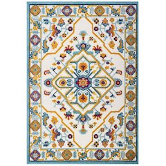 Freesia Distressed Floral Vintage Medallion 5x8 Indoor and Outdoor Area Rug