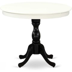 East West Furniture Antique 36" Round Kitchen Table for Small Space - Linen White Top & Black Pedestal