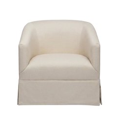 Beige Swivel Chair with Linen Skirted Design and Solid Wood Frame