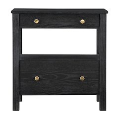 Black Nightstand, 2 Drawers, Modern Design, Sturdy Poplar, Veneer Construction