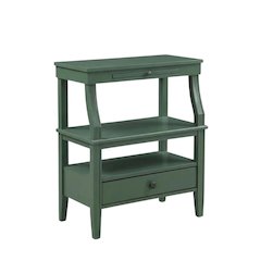 Vintage Green Storage Nightstand with Poplar Solids and Plywood Storage Space
