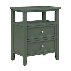 Vintage Green Nightstand with 2 Drawers and Classic Style