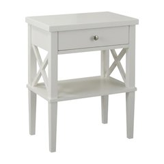 White Nightstand with Hardwood Solids and Mdf for Bedroom Storage