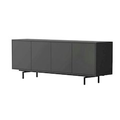 Black Laminate TV Console with Four Doors and Modern Style