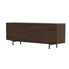 Wooden Walnut Finish TV Console with 4 Doors in Modern & Industrial Style
