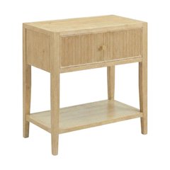 Wood Nightstand with Gold Hardware, Coastal, Scandinavian Style, Single Drawer