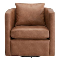 Brown Faux Leather Swivel Barrel Chair with Cushioned Seat