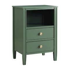 Vintage Green 2-Drawer Bedroom Nightstand with Traditional Hardware