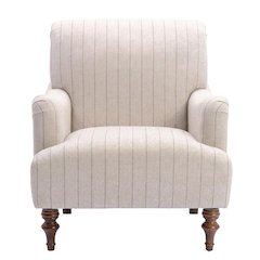 Brown Striped Armchair with Hardwood Frame and Polyester Fabric