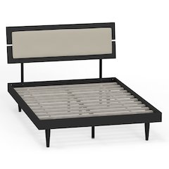 Benoni Full Wooden Bed with Taupe Cushion Black
