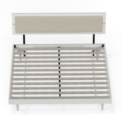 Benoni King Wooden Bed with Taupe Cushion White