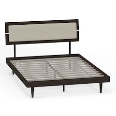 Benoni Queen Wooden Bed with Taupe Cushion Walnut