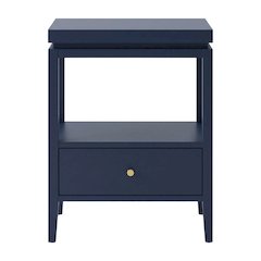Midnight Blue Nightstand with Gold Hardware, Casual Farmhouse Style