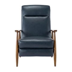 Semi-Leather Push Back Manual Recliner Chair with Wood Arms for Living Room