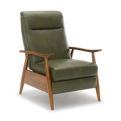 Solaris Wood Arm Push Back Recliner - Fern Green