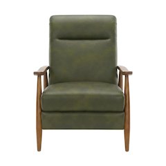 Leather-Gel Wood-Arm Push-Back Recliner Chair for Living Room, Fern Green
