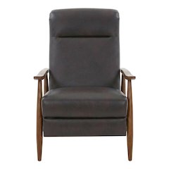 Semi-Leather Recliner Chair with Wood Arms, Push-Back for Living Room