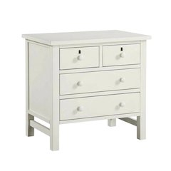 Antique White Nightstand with 4 Drawers and Faux Keyhole Accents
