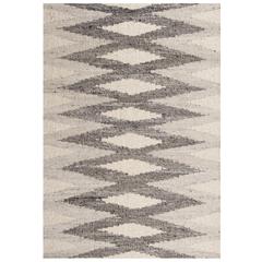 Hand Woven Flat Weave Pile Hand Spun Wool/ Cotton Rug, 5' x 7'6"