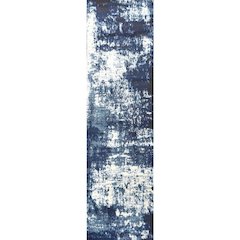 Light Blue Machine-Made Rectangle Runner with Cut Pile Design