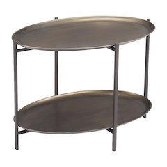 Brown Steel Coffee Table with Round Top and Dual Shelves, Modern Design