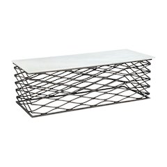 White Modern Coffee Table with Genuine Marble Top and Aluminum Frame