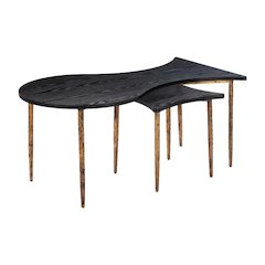 Black Coffee Table Set with Bronze Base MDF Top Modern Design