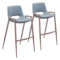 Gray Desi Modern Bar Stool Set with Plywood Frame and Polyurethane Upholstery