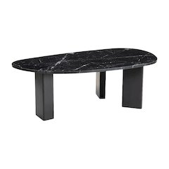 Black Coffee Table with Genuine Marble Top and Mango Wood Base Modern Design