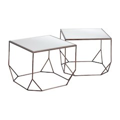 Brown 2-Piece Coffee Table Set, Glass Top and MDF Steel Frame for Living Room