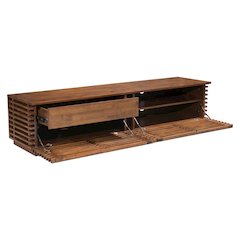 Wide Entertainment Stand, Walnut, Adjustable Shelving, MDF