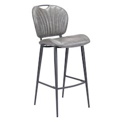 Bar Stool, Vintage Gray Faux Leather, Tufted, Steel Legs