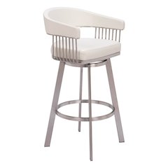 Bar Stool, White Faux Leather, Swivel, Self-Centering, Steel Legs