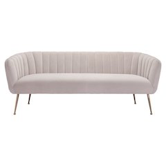 Sofa, Beige Velvet Fabric, 3-Seater, Steel Legs, Armrest Support
