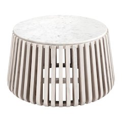 Coffee Table, White Marble, Round Top, Acacia Wood Base