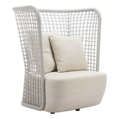 Beige Outdoor Club Seating, Wide Cushioned Patio Lounge With Backrest