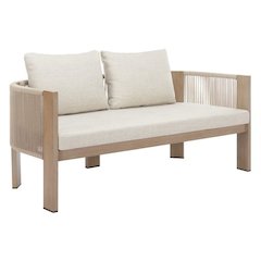 Beige Outdoor Sofa for Patios With Cushions, Aluminum Frame, 2-Seat Design