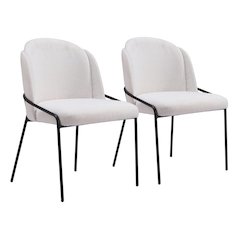 Dining Chairs Set of 2, Ivory Shearling Style Fabric, Steel Legs