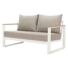Brown Outdoor Loveseat, Small Patio Sofa With Aluminum Frame Design