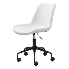 White Mid-Back Office Chair with Plywood Frame and Polyurethane Upholstery