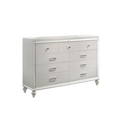 Furniture Valentine Solid Wood Dresser with 9 Drawers in White